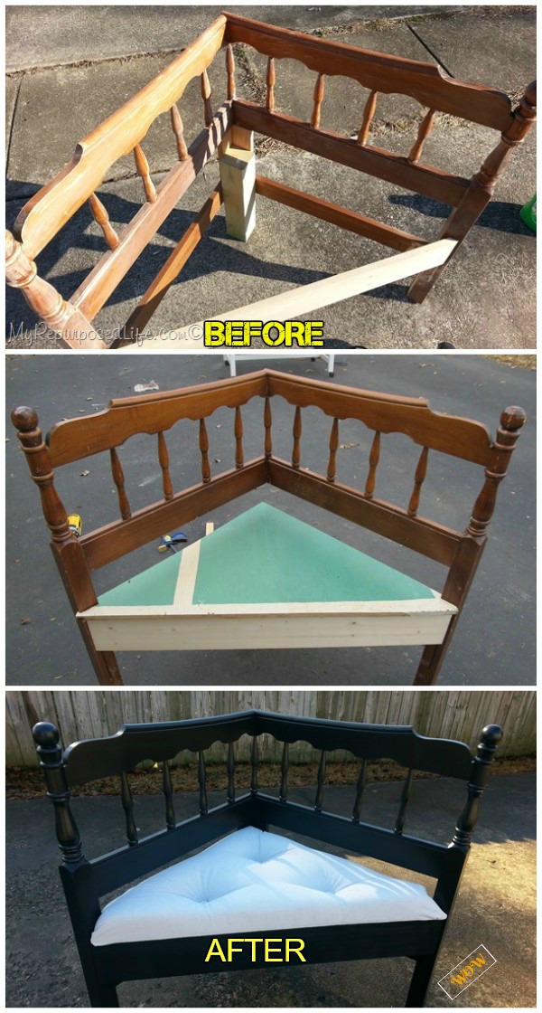 Diy Repurposed Headboard Corner Bench Tutorials